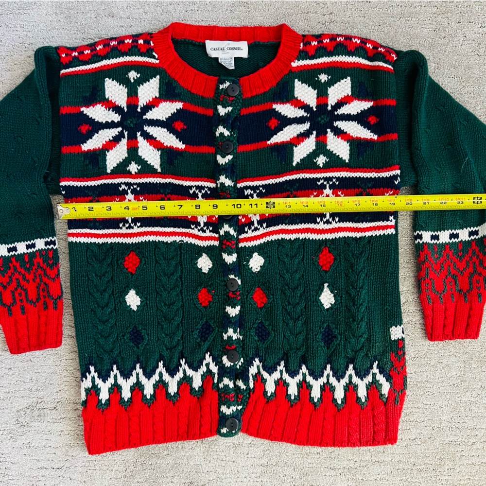 Vintage 90s Ski / Snowflake Holiday Red and Green Cardigan by Casual Corner - Picture 8 of 10